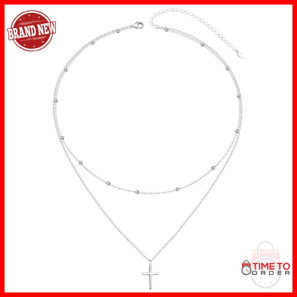 Sterling Silver Cross Choker Necklace With Extender Chain, Gift Box